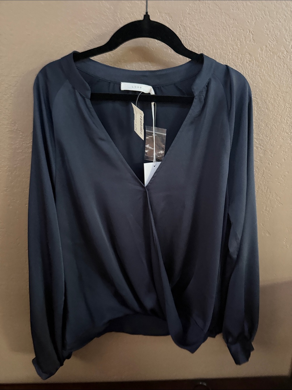 Lush Navy Blue Long Sleeve Surplice Top
